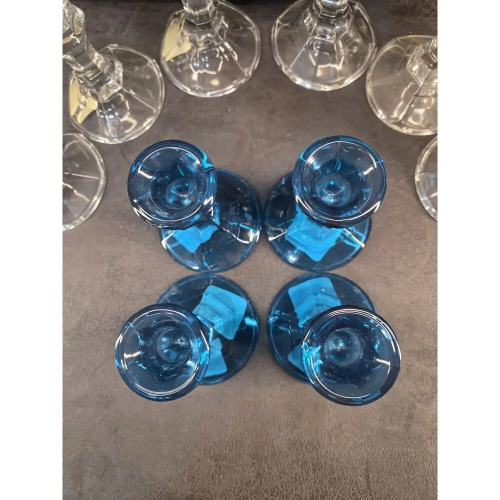 Libbey Crisa Glass Candlestick Holders Lot of 12 Aquamarine Blue Clear Taper